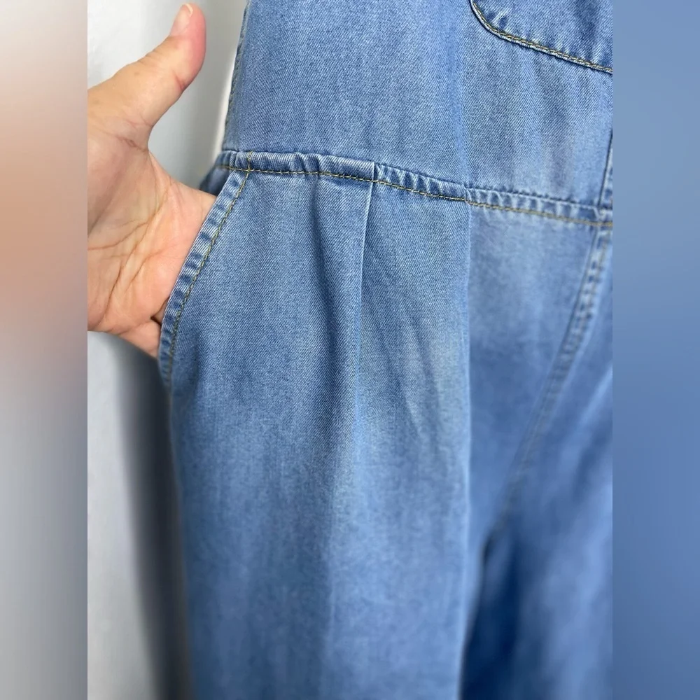 Boho Denim Wide Leg Chambray Overalls Jumpsuit Pockets Boho Summer Casual XXL
